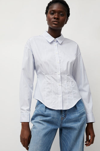 Heather Harlan Waisted Shirt in English Stripe