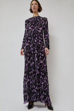 Load image into Gallery viewer, INSHADE Long Sleeve Crimped Chiffon Dress in Lilac and Black Abstract