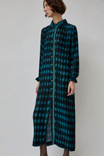 Load image into Gallery viewer, INSHADE Pleated Shirt Dress in Blue and Green Plaid