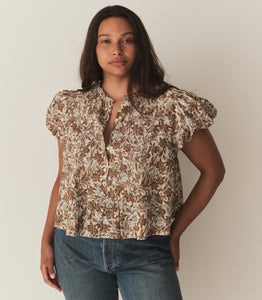 MILLIE TOP -- BLANC NARCISSUS FLORAL