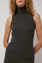 Load image into Gallery viewer, Modern Weaving Cashmere Mock Collar Rib Top in Olive Melange