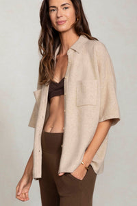 RUE BUTTON-UP CASHMERE TOP