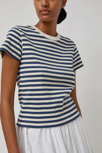 Nothing Written Pippa Stripe Rib T-Shirt in Ivory Navy