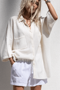 RUE BUTTON-UP CASHMERE TOP